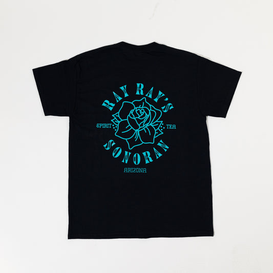 Ray Ray's Short Sleeve T-Shirt - Black with Turquoise Ink