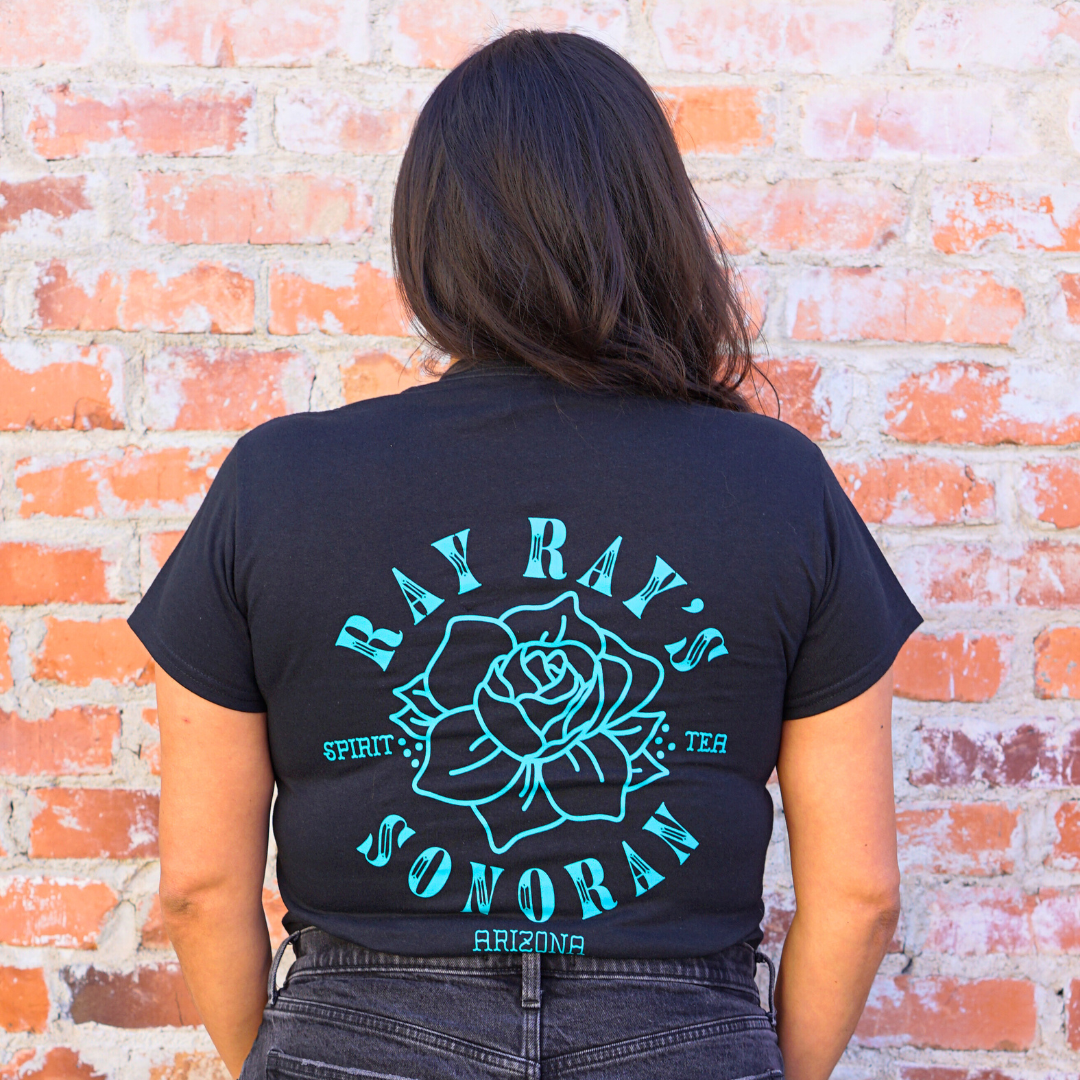 Ray Ray's Short Sleeve T-Shirt - Black with Turquoise Ink