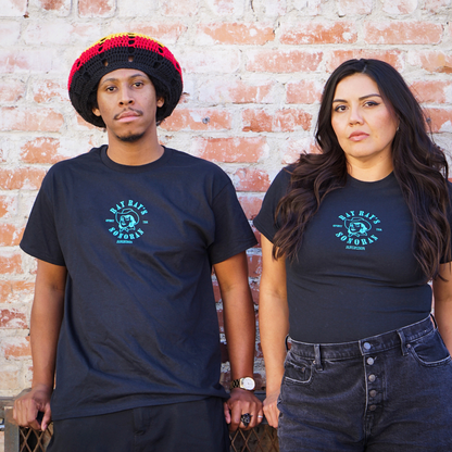 Ray Ray's Short Sleeve T-Shirt - Black with Turquoise Ink