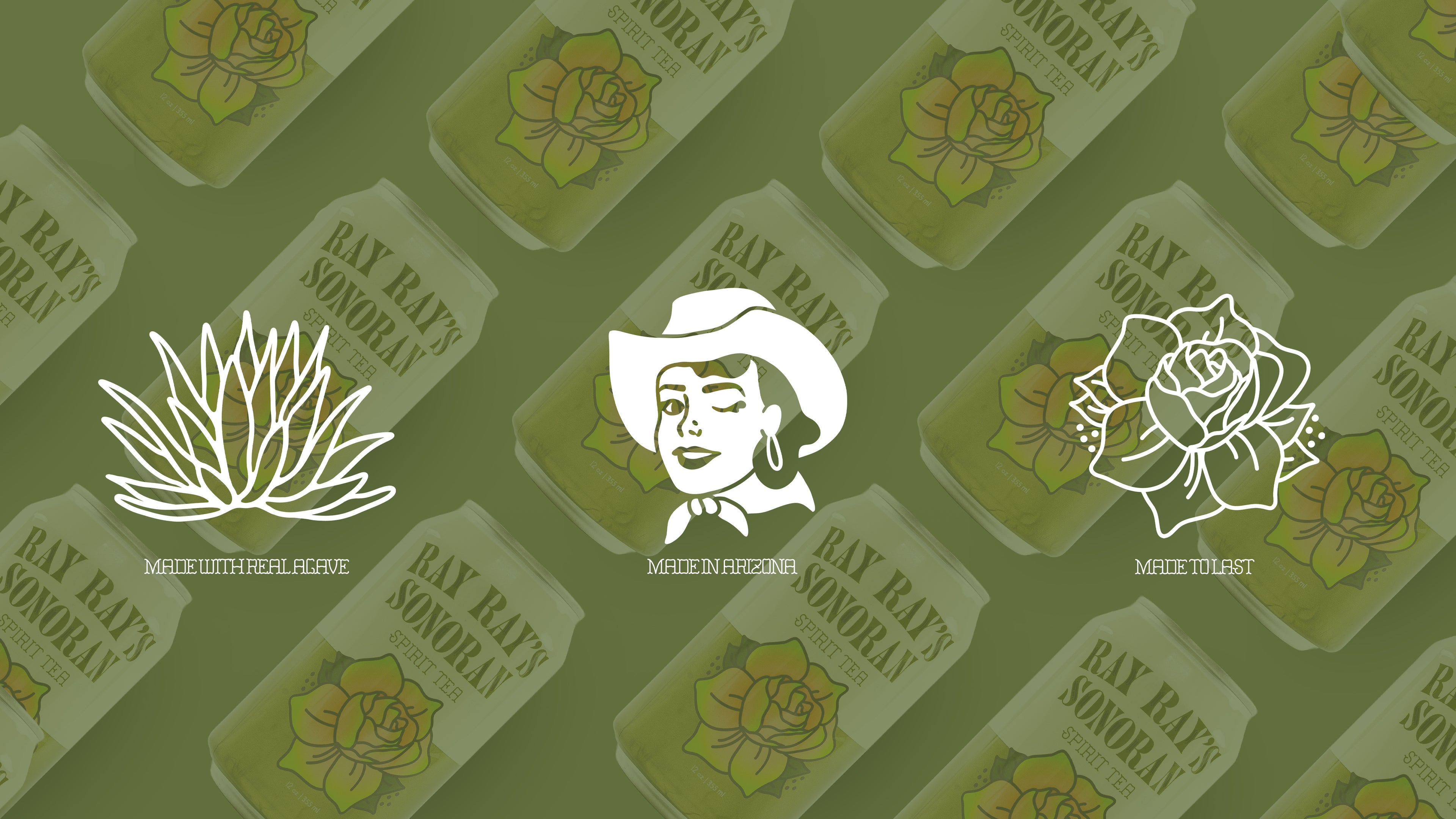 Ray Ray’s Sonoran Spirit Tea brand icons showing real agave and made in Arizona