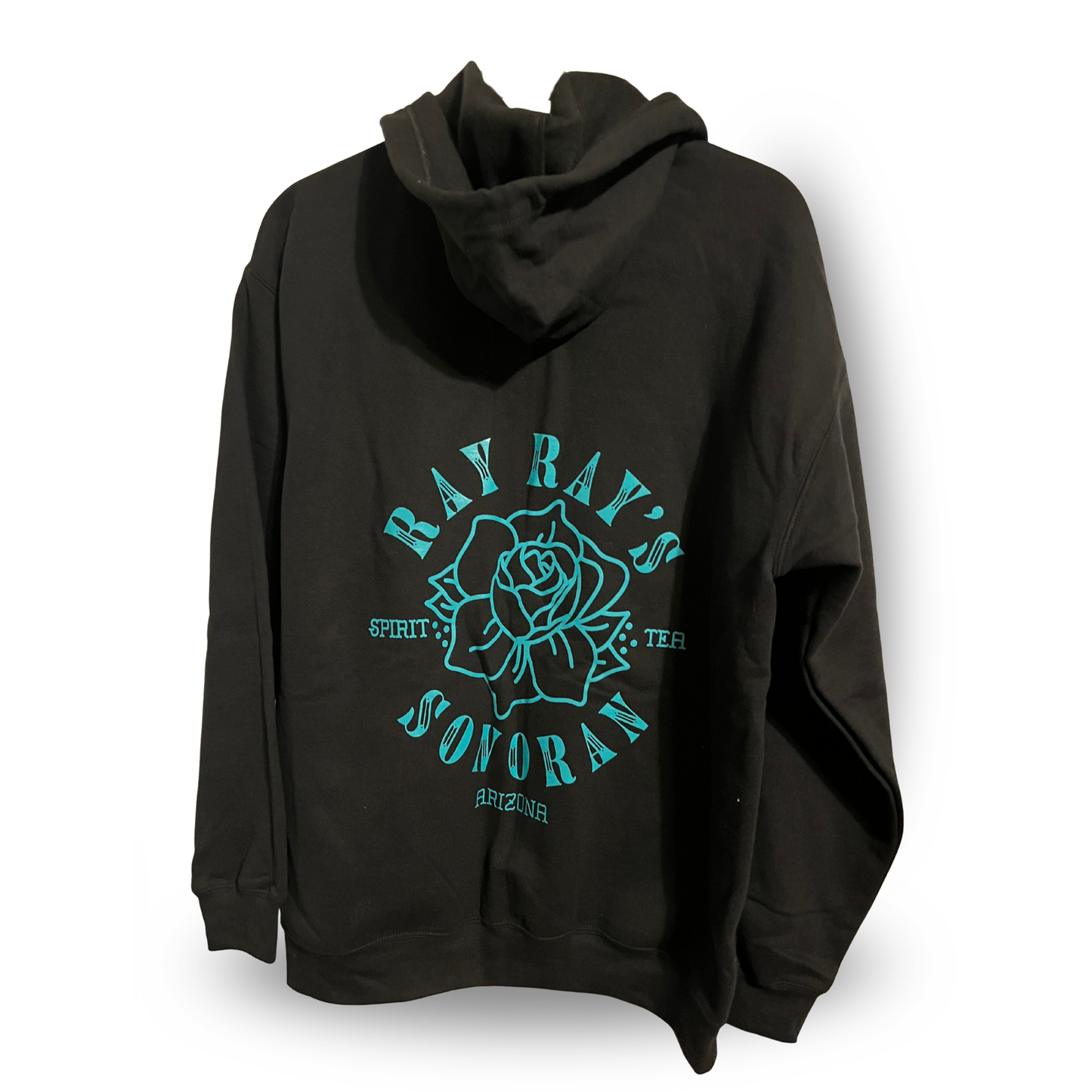 Ray Ray's Zipper Hoodie - Black with Turquoise Ink