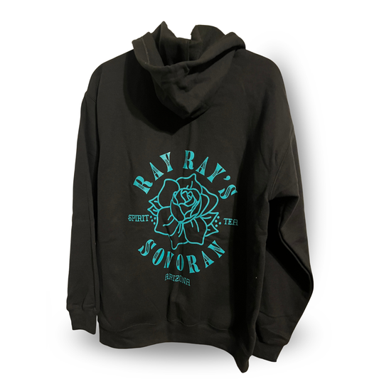 Ray Ray's Zipper Hoodie - Black with Turquoise Ink