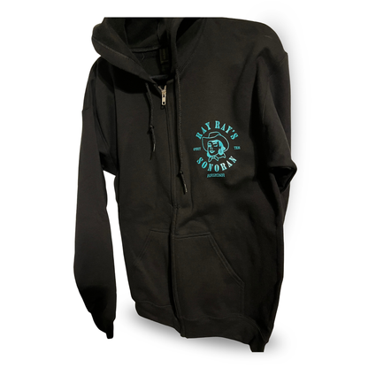 Ray Ray's Zipper Hoodie - Black with Turquoise Ink